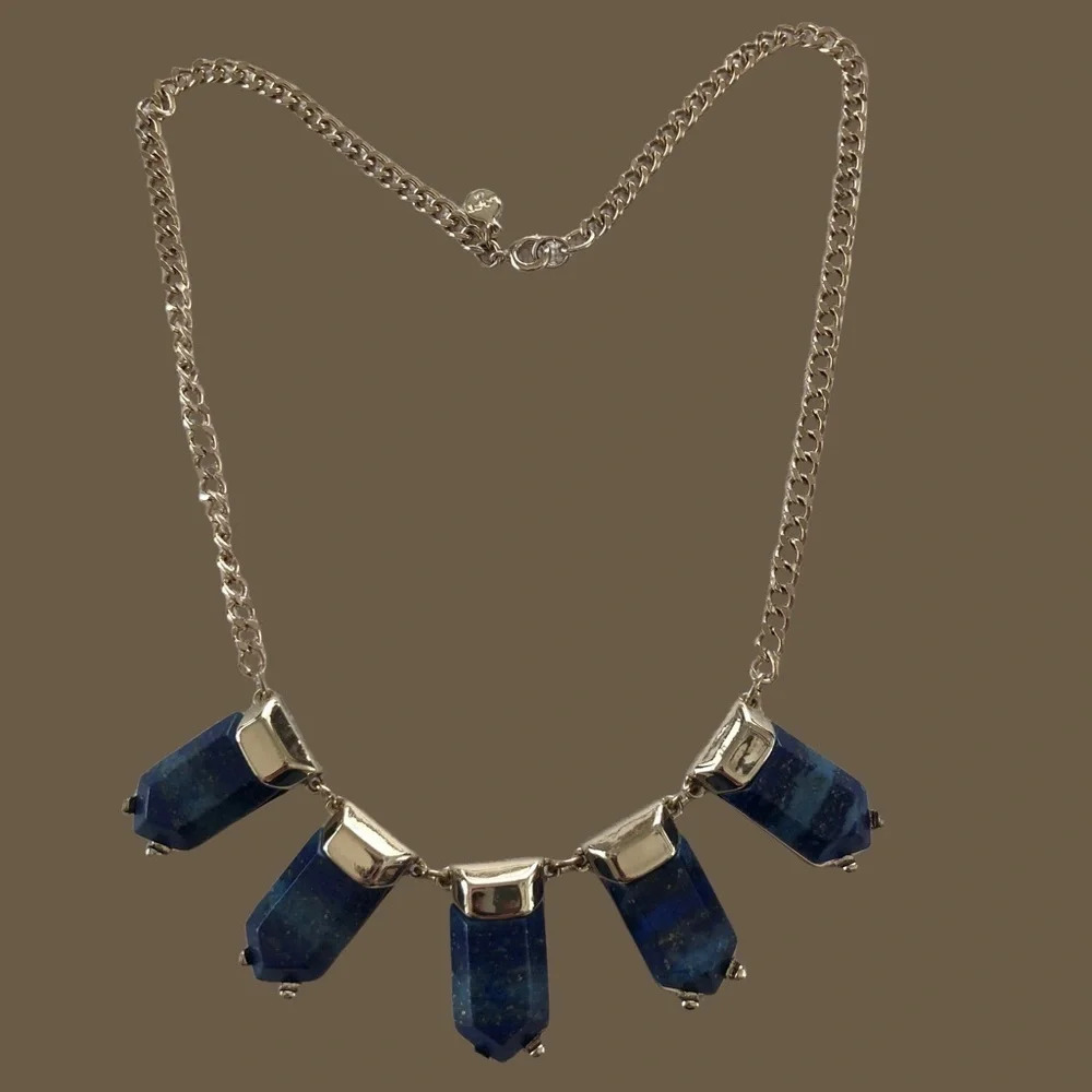 Loft Gold Tone Blue Lapis Natural Stone Statement Necklace Wedding Party Jewelry